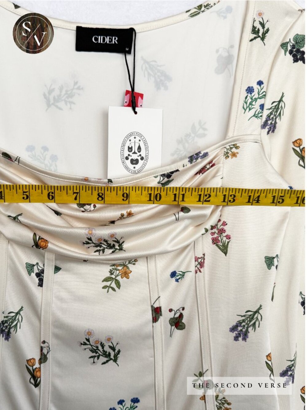 NWT Cider Long Sleeve Ruched Cottagecore Ditsy Floral Ivory Corset Bodysuit - Picture 6 of 11